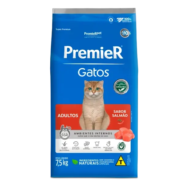 Ração Premier Ambientes Internos Gatos Adultos Salmão 7,5 kg